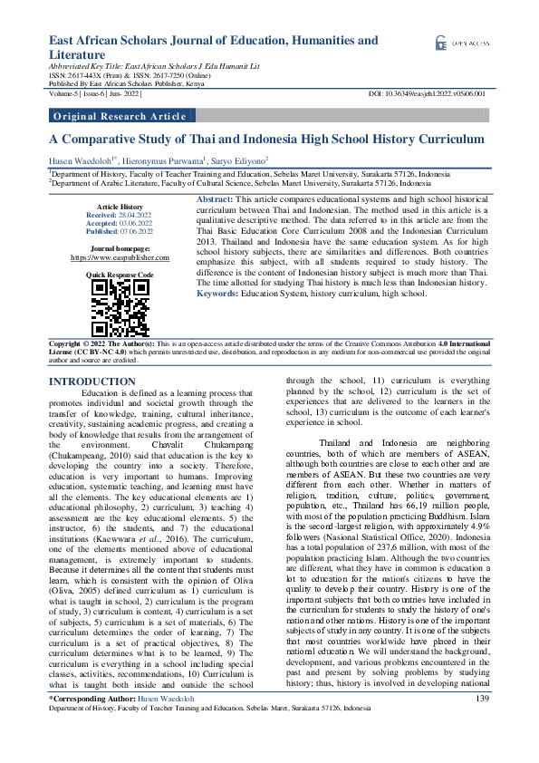 (PDF) A Comparative Study of Thai and Indonesia High School History ...