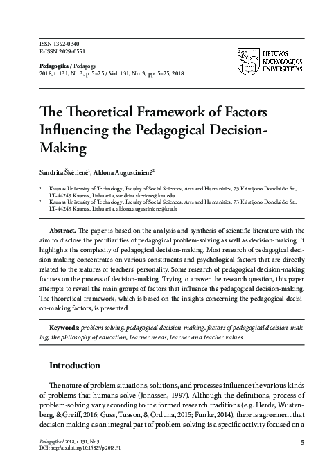 (PDF) The theoretical framework of factors influencing the pedagogical ...