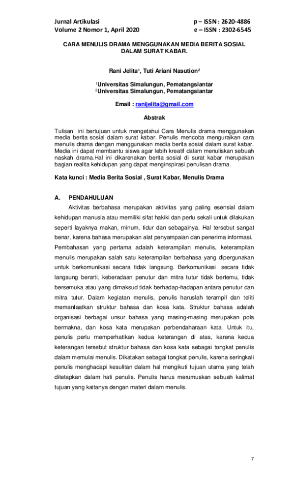 Pdf Cara Menulis Drama Menggunakan Media Berita Sosial Dalam Surat Kabar