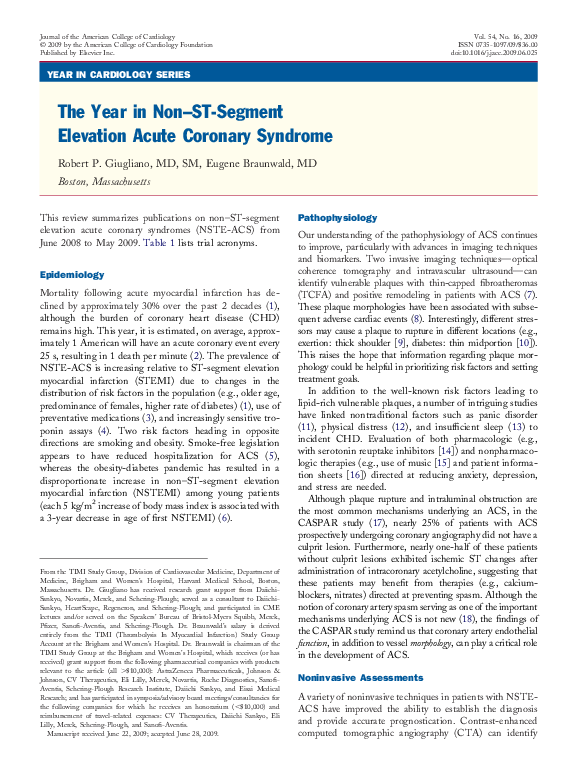 (PDF) The Year in Non–ST-Segment Elevation Acute Coronary Syndrome