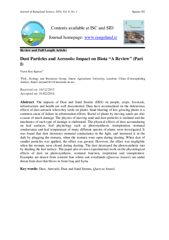 (PDF) Dust Particles and Aerosols: Impact on Biota “A Review” (Part II)