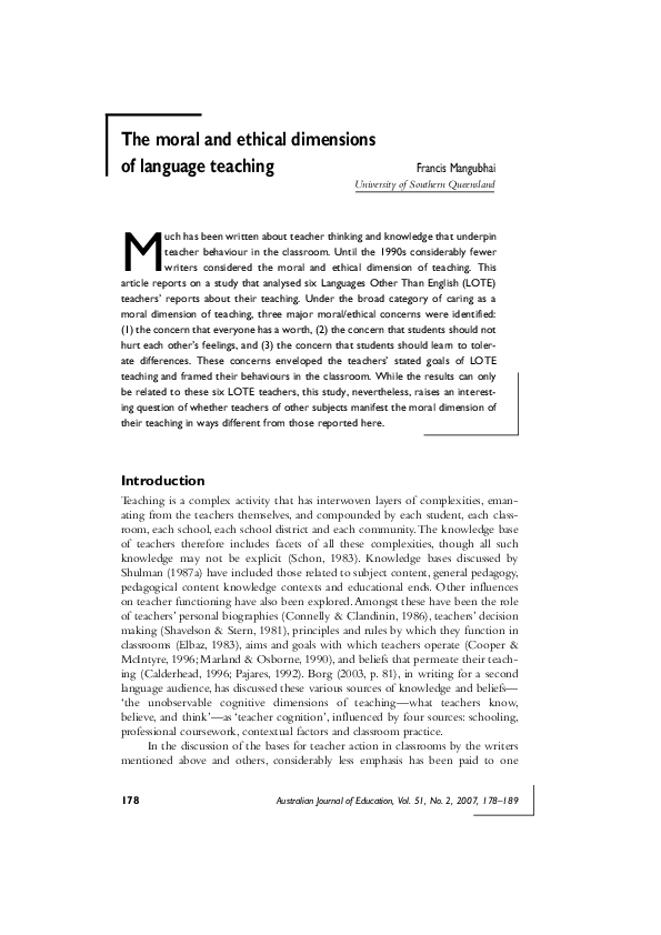 (PDF) The Moral and Ethical Dimensions of Language Teaching