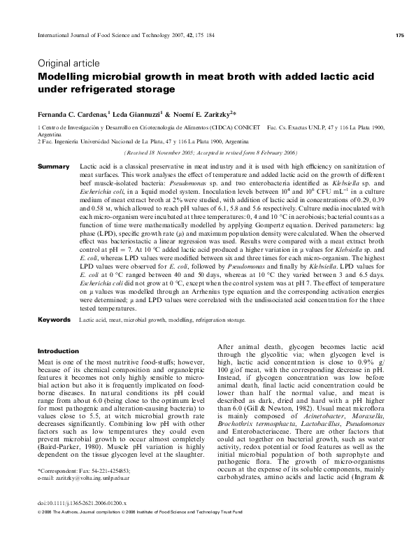 (PDF) Modelling microbial growth in meat broth with added lactic acid