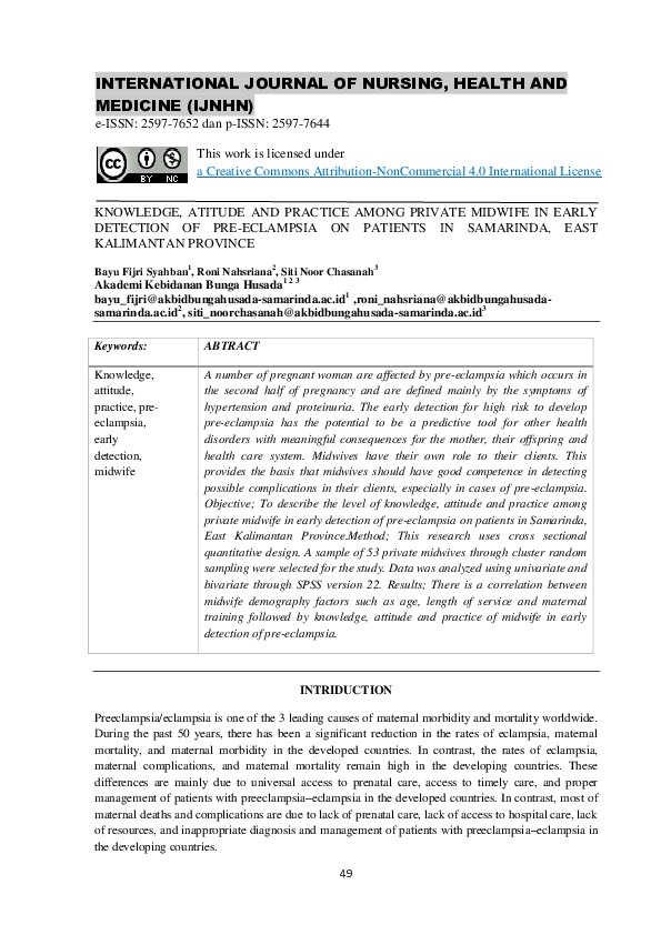 (PDF) Knowledge, Atitude and Practice Among Private Midwife in Early ...