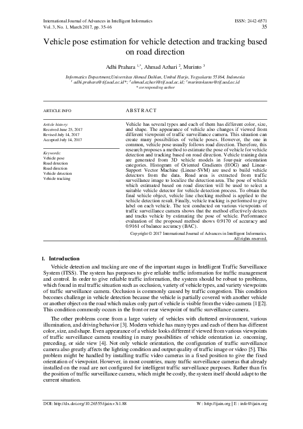 (PDF) Vehicle pose estimation for vehicle detection and tracking based ...