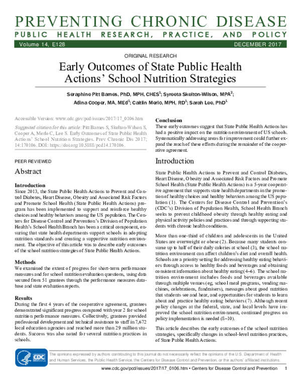 (PDF) Early Outcomes of State Public Health Actions' School Nutrition ...