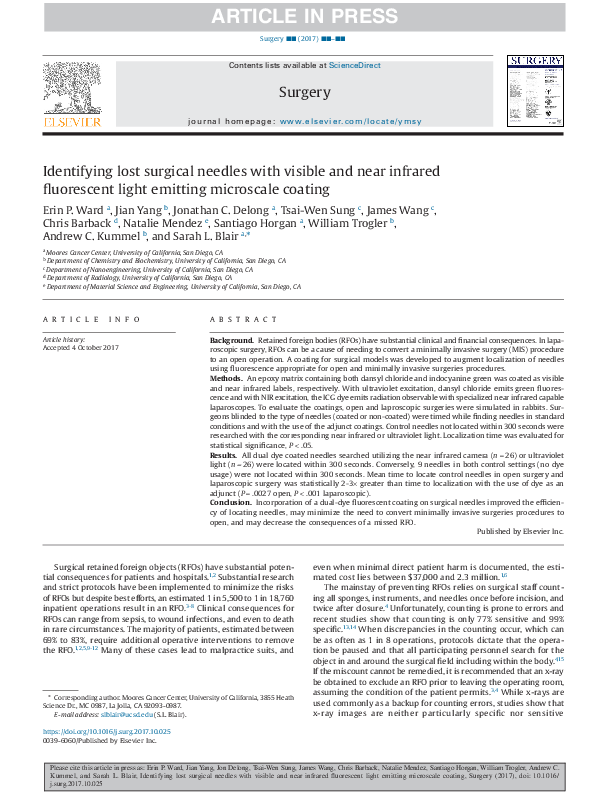 (PDF) Identifying lost surgical needles with visible and near infrared ...