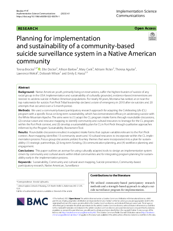 (PDF) Planning for implementation and sustainability of a community ...