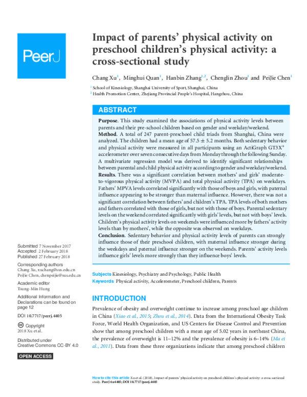 (PDF) Impact of parents' physical activity on preschool children's ...