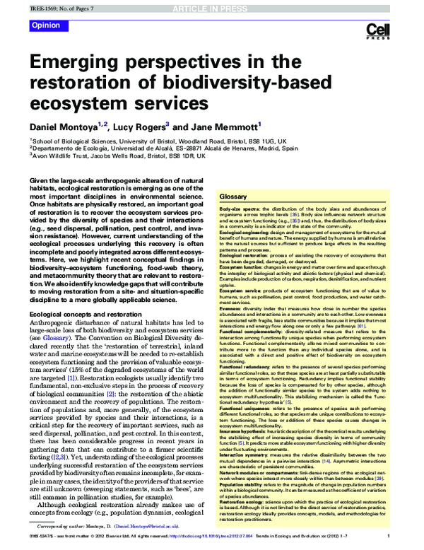 (PDF) Emerging perspectives in the restoration of biodiversity-based ...