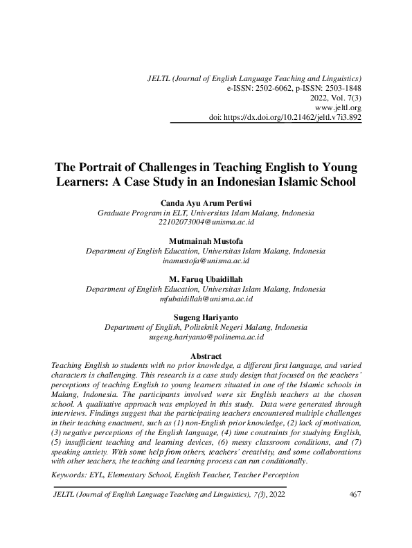 (PDF) The Portrait of Challenges in Teaching English to Young Learners ...