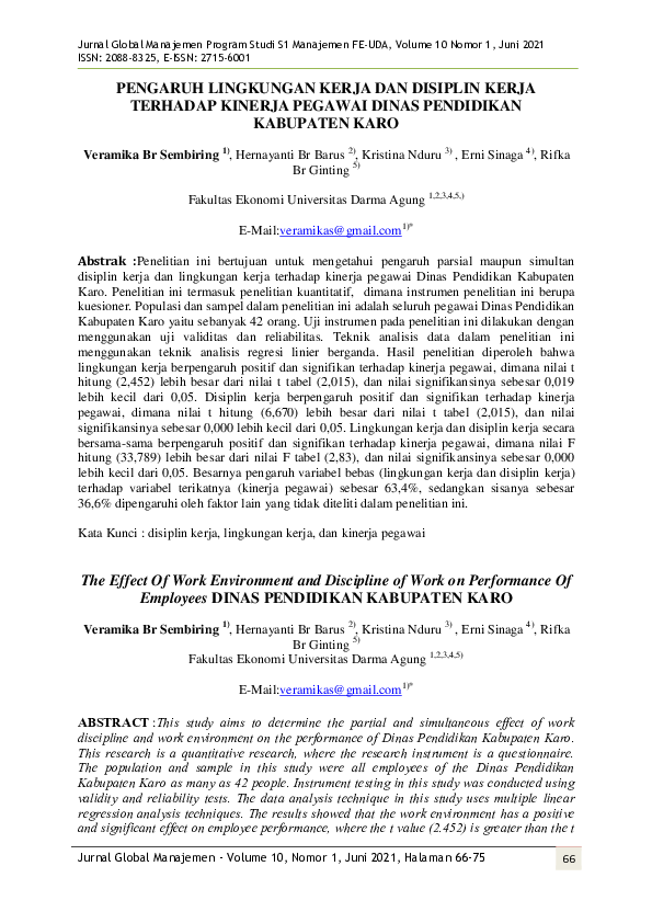 (PDF) The Effect Of Work Environment and Discipline of Work on ...