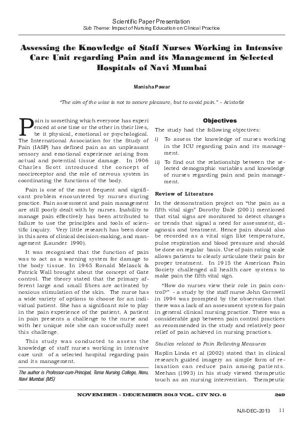 (PDF) Assessing the Knowledge of Staff Nurses Working in Intensive Care ...