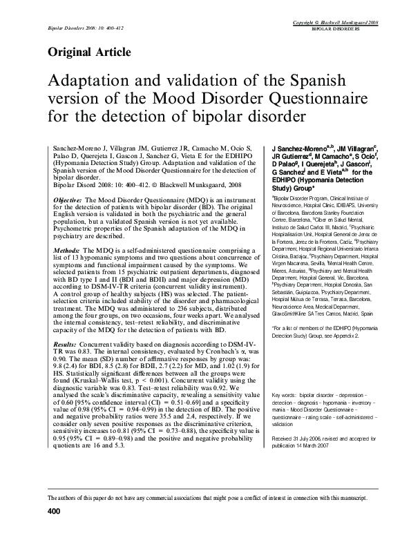 (PDF) Adaptation and validation of the Spanish version of the Mood ...