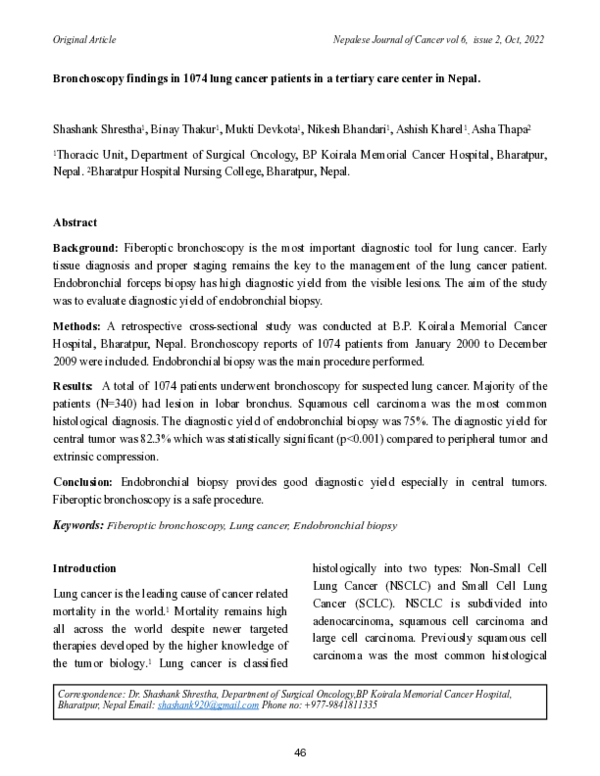 (PDF) Bronchoscopy findings in 1074 lung cancer patients in a tertiary ...