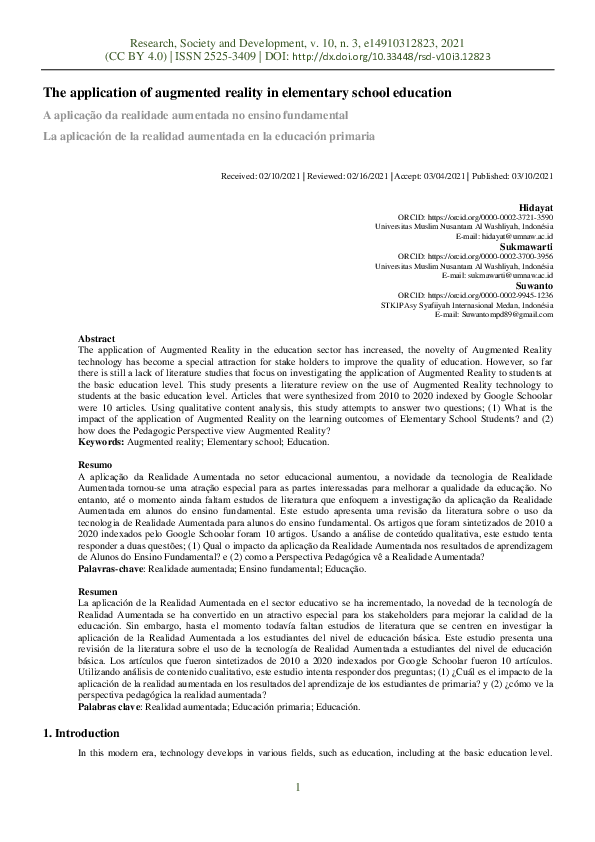 (PDF) The application of augmented reality in elementary school education