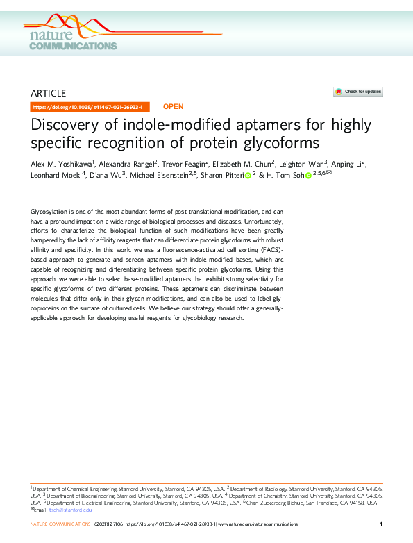 (PDF) Discovery of indole-modified aptamers for highly specific ...