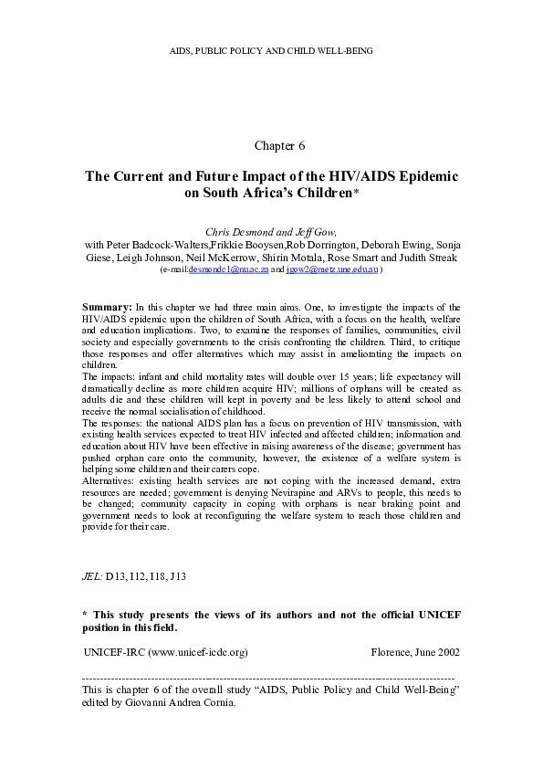 (PDF) The Current and Future Impact of the HIV/AIDS Epidemic on South ...
