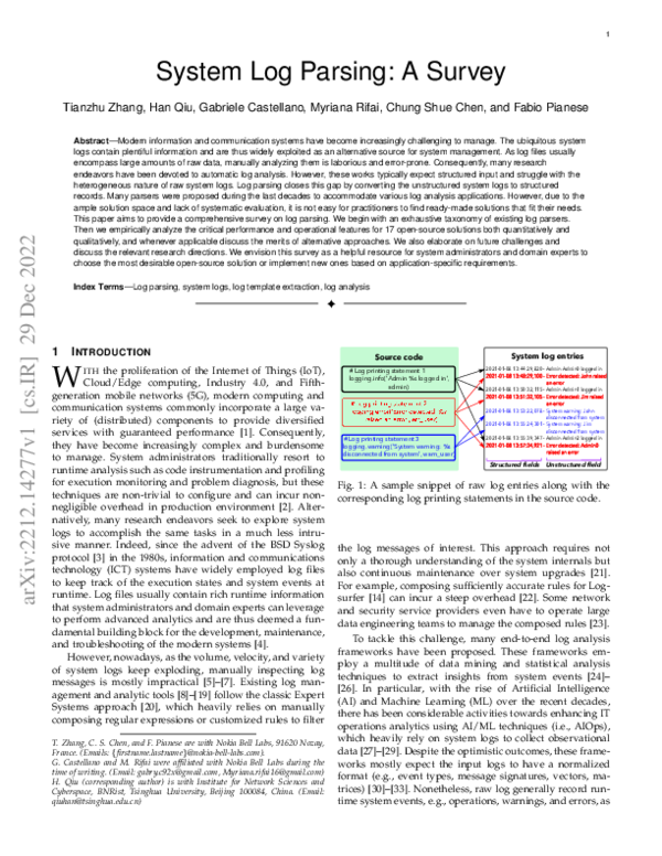 (PDF) System Log Parsing: A Survey