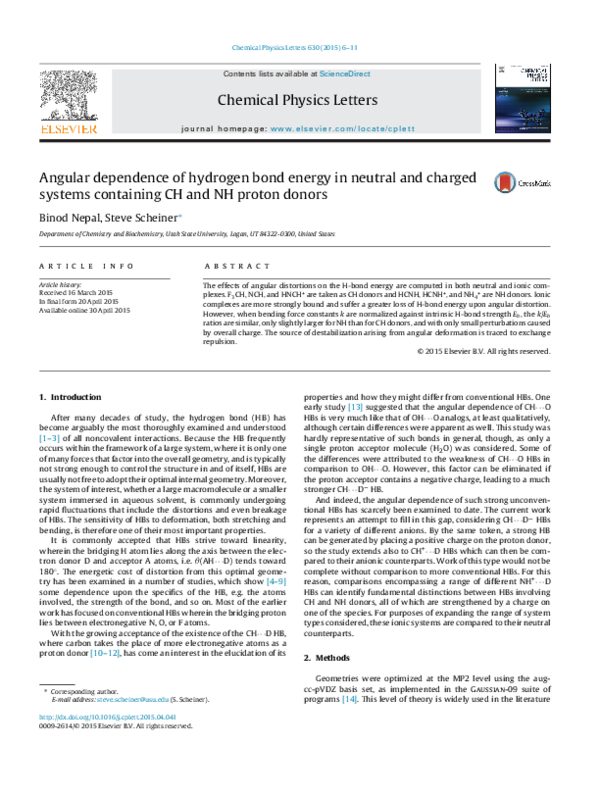 (PDF) Angular dependence of hydrogen bond energy in neutral and charged ...