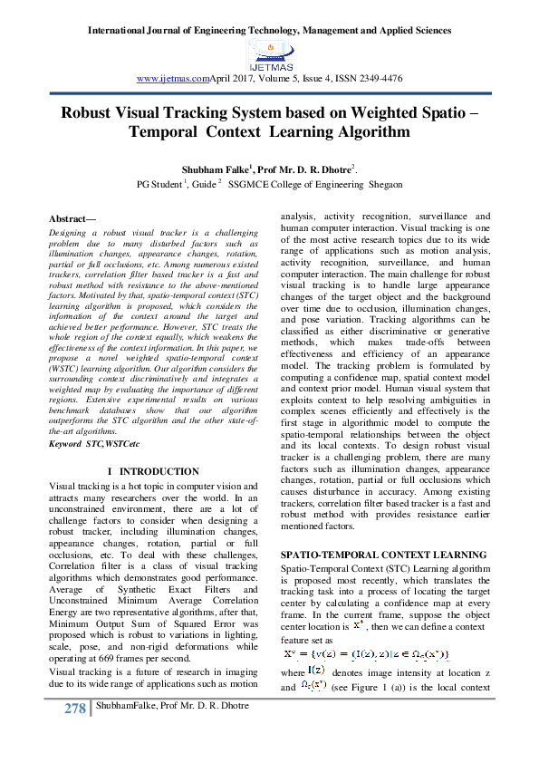 (PDF) Robust Visual Tracking System based on Weighted Spatio – Temporal ...