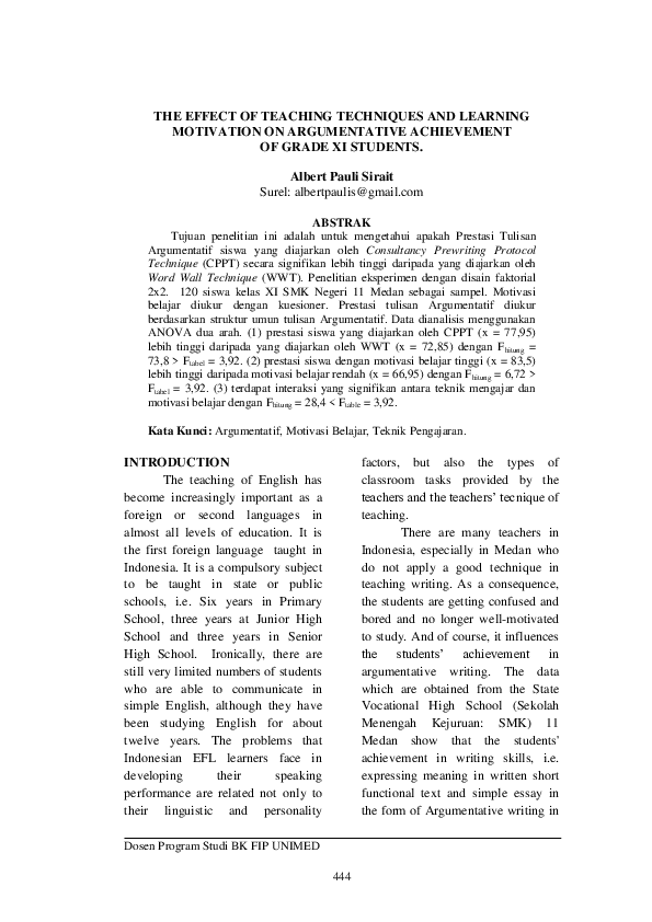 (PDF) The Effect of Teaching Techniques and Learning Motivation on ...