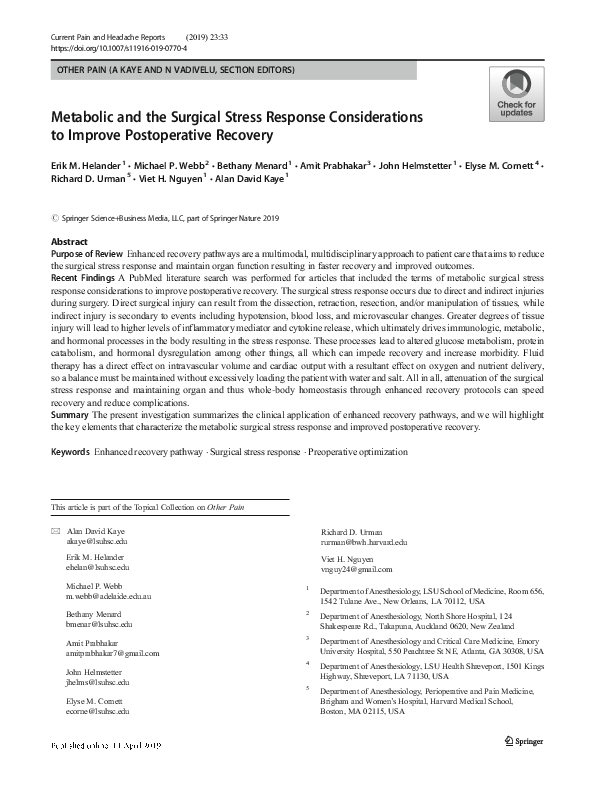 (PDF) Metabolic and the Surgical Stress Response Considerations to ...