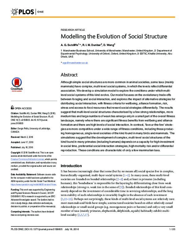 (PDF) Modelling the Evolution of Social Structure