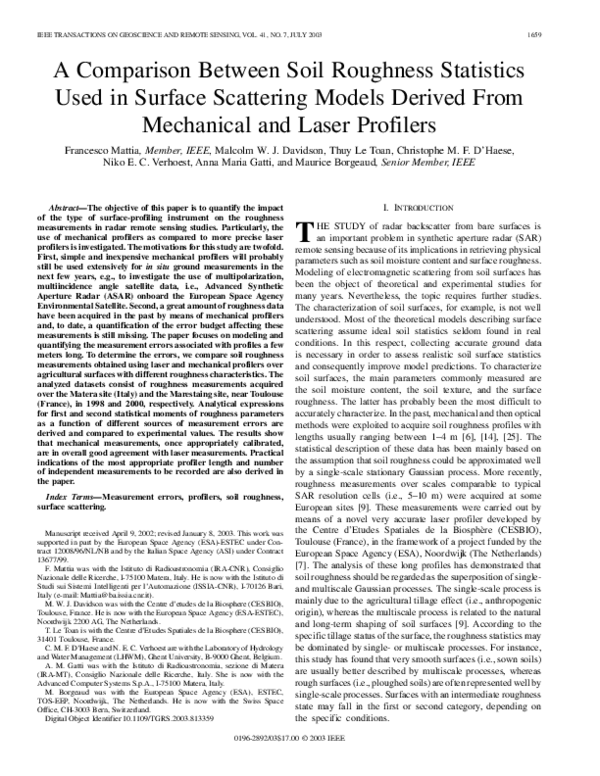 (PDF) A comparison between soil roughness statistics used in surface ...