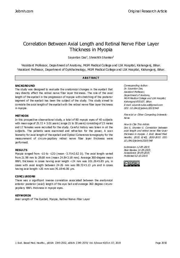 (PDF) Correlation Between Axial Length and Retinal Nerve Fiber Layer ...