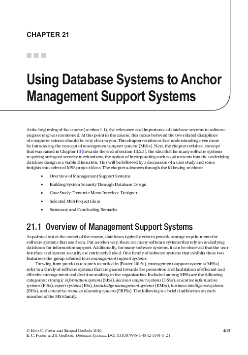 (PDF) Using Database Systems to Anchor Management Support Systems Elvis C. Foster Academia.edu