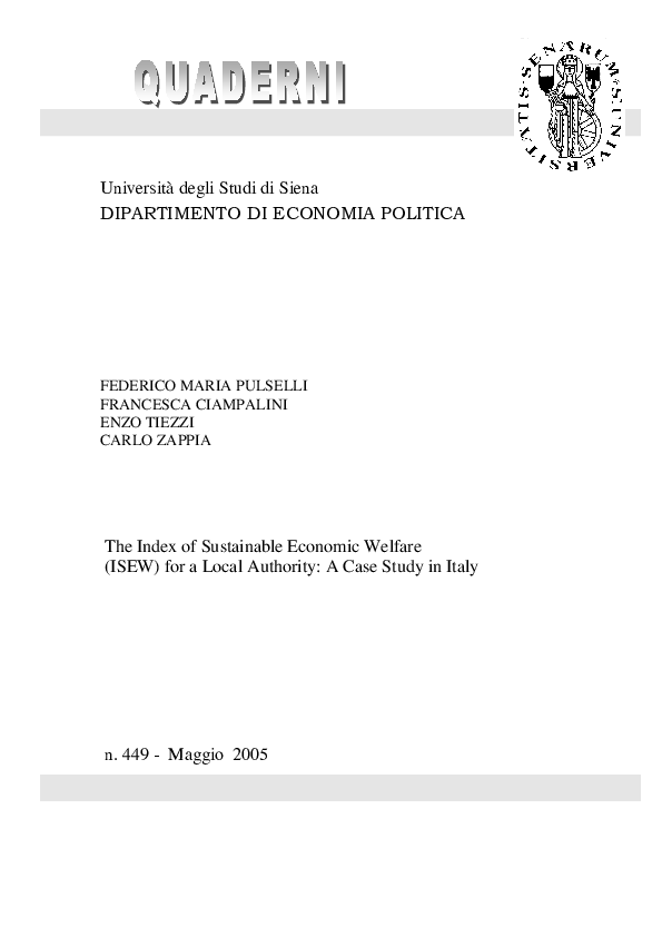 (PDF) The index of sustainable economic welfare (ISEW) for a local ...