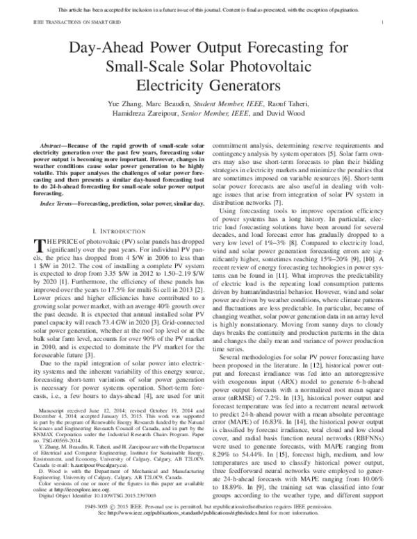 (PDF) Day-Ahead Power Output Forecasting for Small-Scale Solar ...