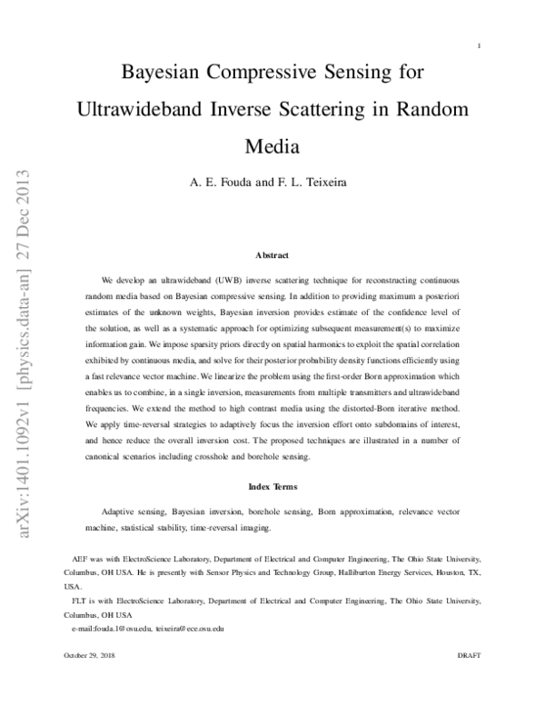 (PDF) Bayesian compressive sensing for ultrawideband inverse scattering ...