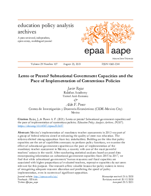 (PDF) Lento or presto? Subnational government capacities and the pace ...