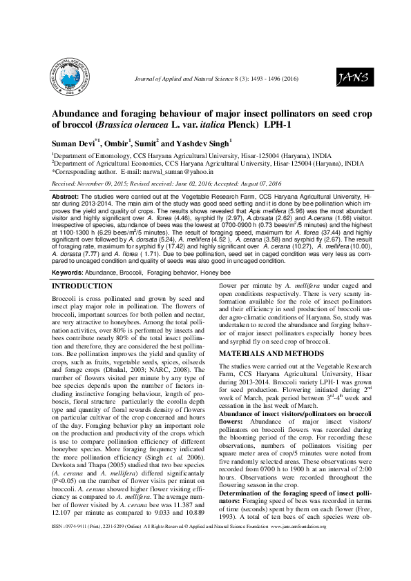 (PDF) Abundance and foraging behaviour of major insect pollinators on ...