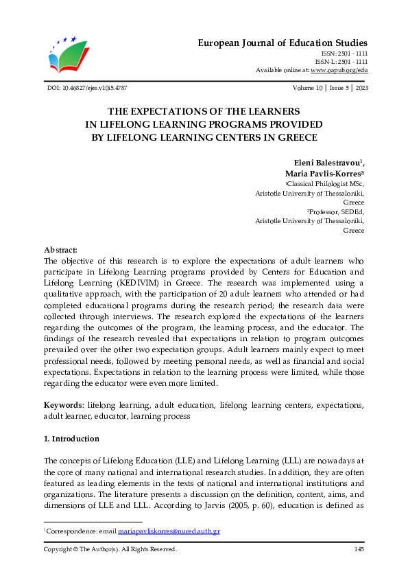 (PDF) European Journal of Education Studies