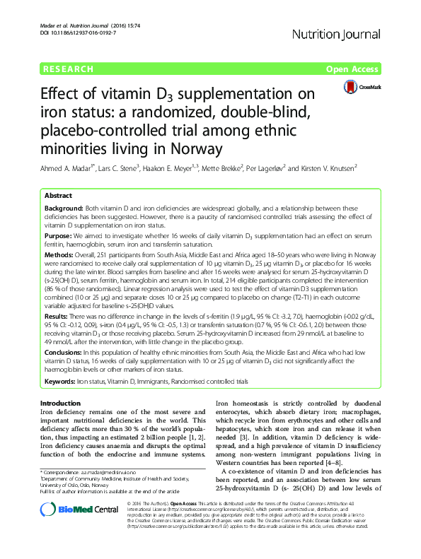 (PDF) Effect of vitamin D3 supplementation on iron status: a randomized ...