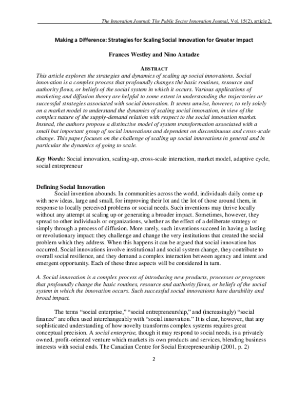 (PDF) Making a difference: strategies for scaling social innovation for ...