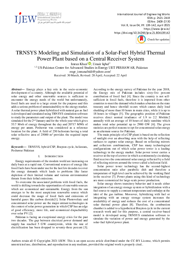 (PDF) TRNSYS Modeling and Simulation of a Solar-Fuel Hybrid Thermal ...