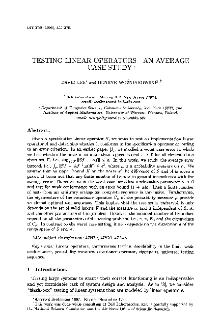 (PDF) Testing linear operators—An average case study