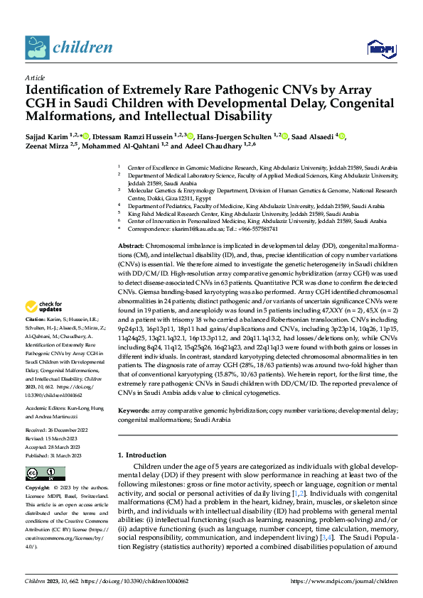 (PDF) Identification of Extremely Rare Pathogenic CNVs by Array CGH in ...