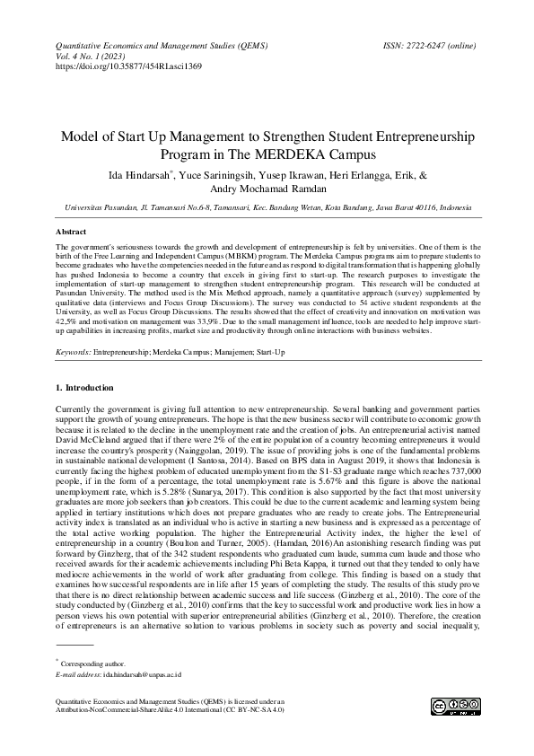 (PDF) Model of Start Up Management to Strengthen Student ...