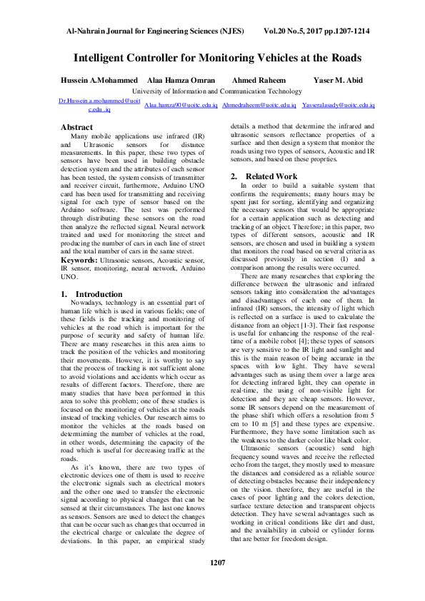 (PDF) Intelligent Controller for Monitoring Vehicles at the Roads