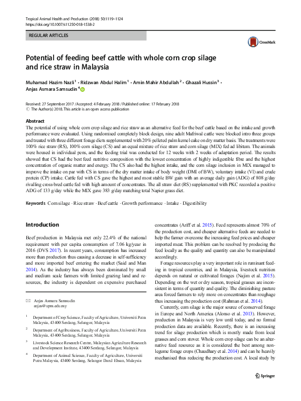 (PDF) Potential of feeding beef cattle with whole corn crop silage and ...