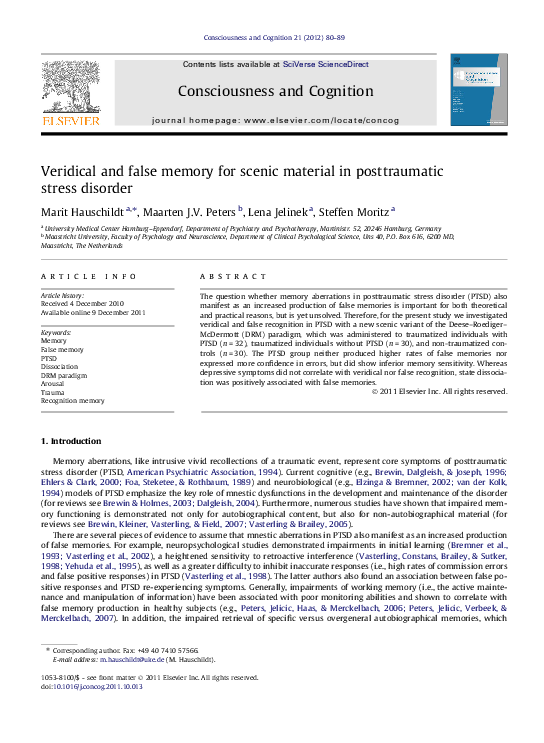 (PDF) Veridical and false memory for scenic material in posttraumatic ...