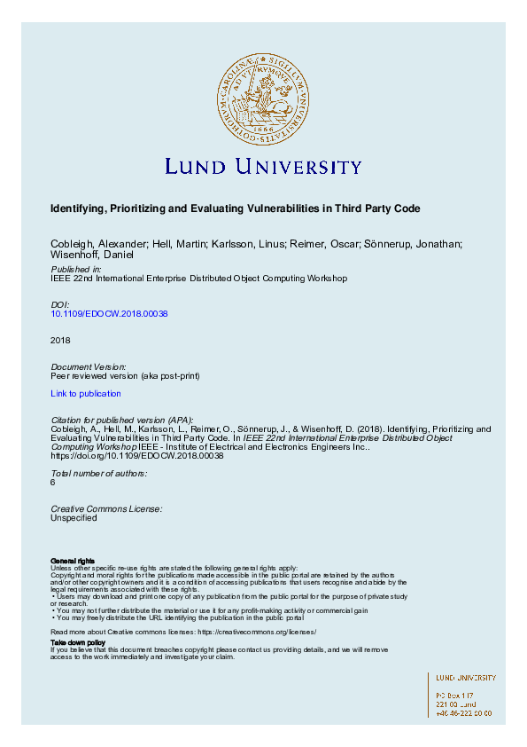 (PDF) Identifying, Prioritizing and Evaluating Vulnerabilities in Third ...