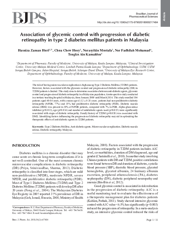 (PDF) Association of glycemic control with progression of diabetic ...