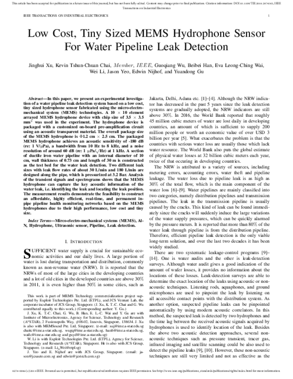 (PDF) LowCost, TinySized MEMS Hydrophone Sensor for Water Pipeline