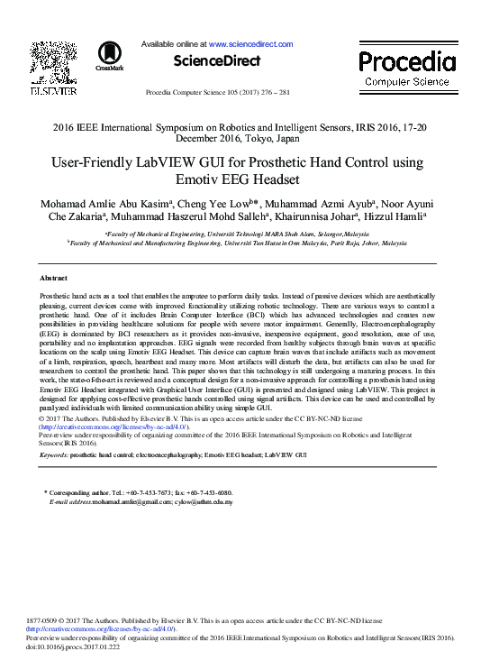 (PDF) User-Friendly LabVIEW GUI for Prosthetic Hand Control Using ...
